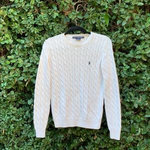 White Cotton Cableknit Sweater